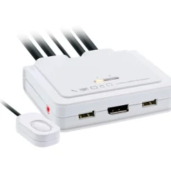 InLine KVM Switch, 2-fach, USB-C + DisplayPort zu DisplayPort 1.2, 4K, mit Audio, integr. Kabel