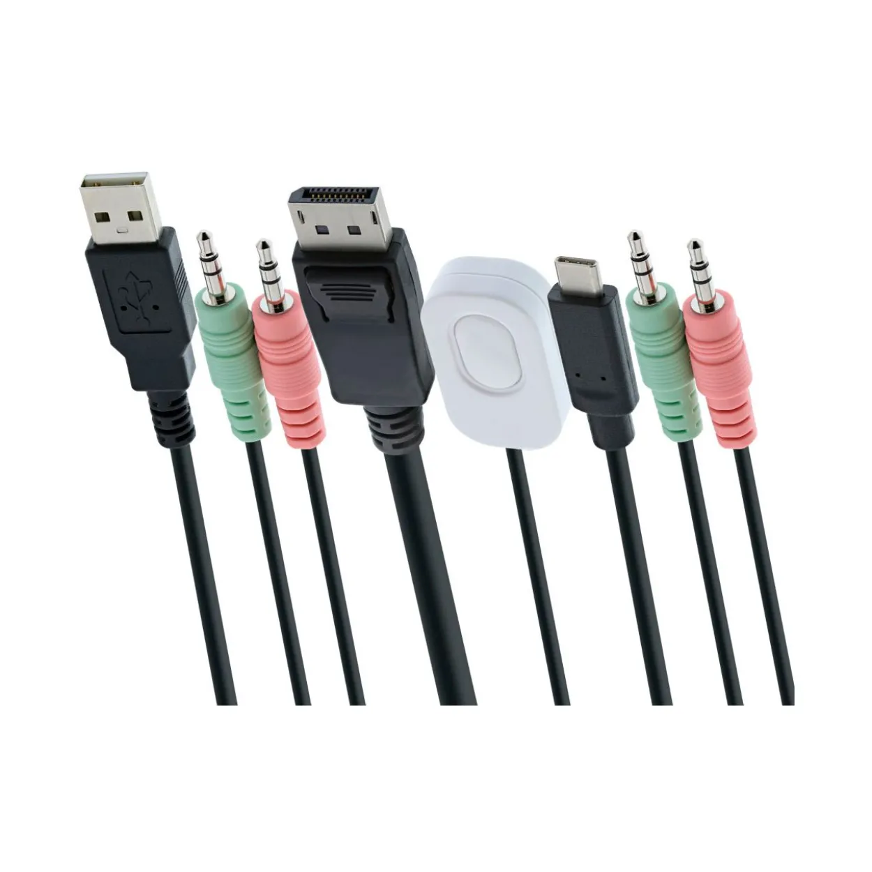 InLine KVM Switch, 2-fach, USB-C + DisplayPort zu DisplayPort 1.2, 4K, mit Audio, integr. Kabel