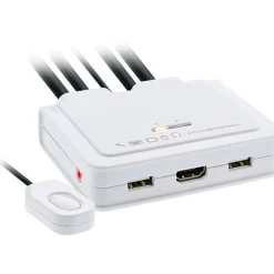 InLine KVM Switch, 2-fach, USB-C + HDMI zu HDMI, 4K, mit Audio, integr. Kabel