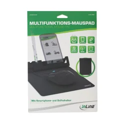 InLine Multifunktions-Mauspad mit Smartphone- und Stiftehalter, faltbar, schwarz