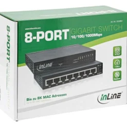 InLine Netzwerk Switch 8 Port, Gigabit Ethernet, 10/100/1000MBit/s, Desktop, Metall, lüfterlos, geschirmte Ports