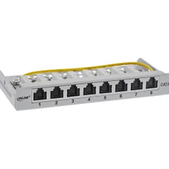 InLine Patchfeld Cat.6A 0,5HE 8-fach, für Tisch/Wand/Hutschiene, mit Staubschutz, grau