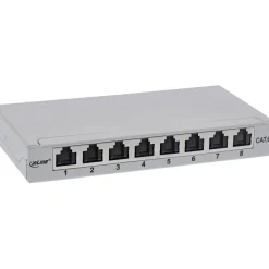 InLine Patchfeld Cat.6A 0,5HE 8-fach, für Tisch/Wand/Hutschiene, mit Staubschutz, grau