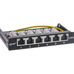 InLine Patchfeld Cat.6A 0,5HE 6-fach, für Tisch/Wand/Hutschiene, mit Staubschutz, schwarz