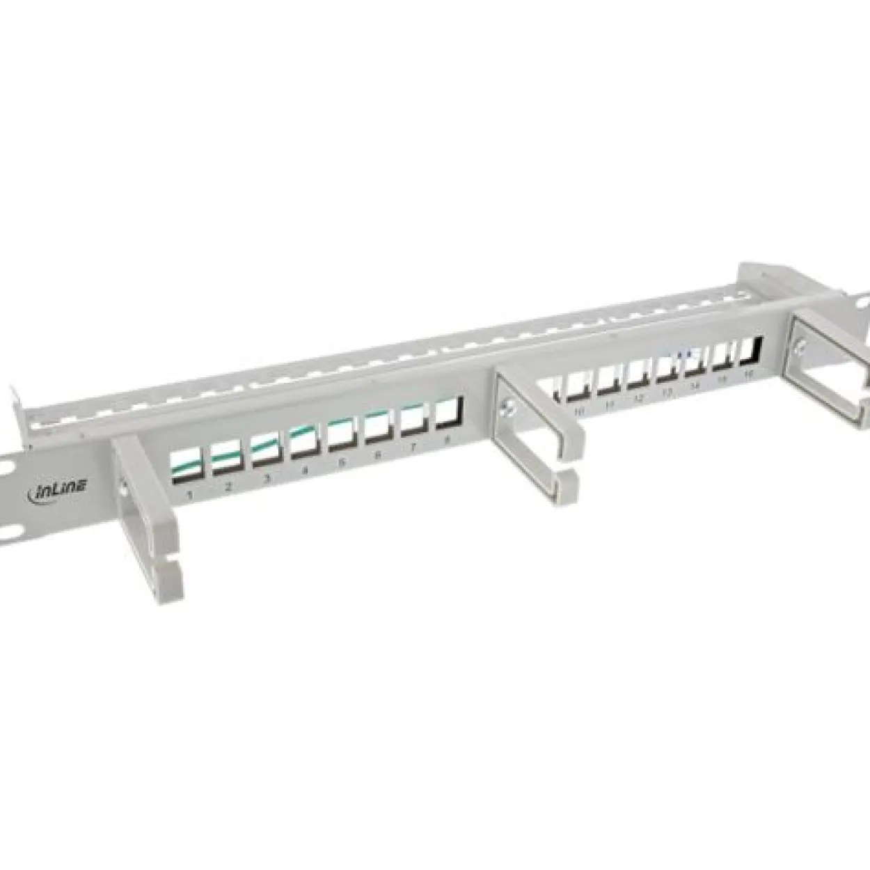 InLine Patchfeld 16-fach, Keystone Leerblech mit 3 Bügeln, 19", 1HE, grau