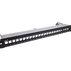 InLine Patchfeld 24-fach, Keystone Snap-In Leerblech Patchpanel, 48,26cm (19"), 1HE, schwarz (76824K)