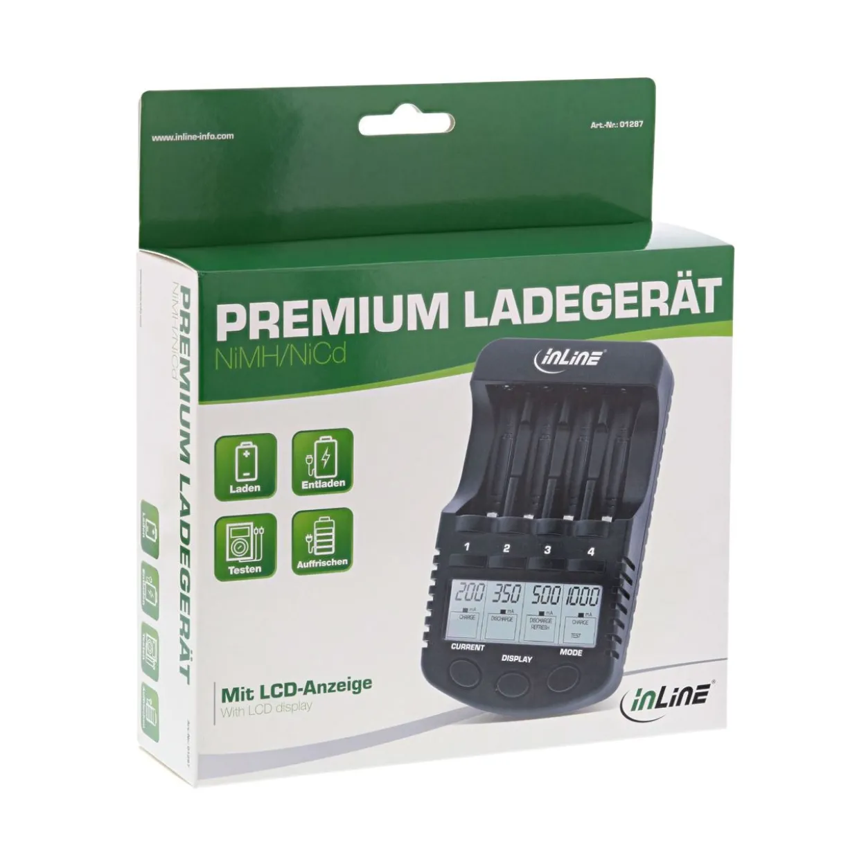 InLine Premium Schnell-Ladegerät, NiCd+NiMH AA und AAA, bis 1000mA