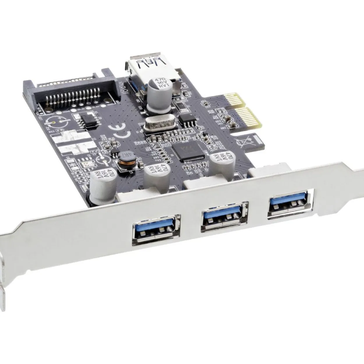 InLine Schnittstellenkarte, 3x+1x USB 3.0, PCIe, mit SATA Stromanschluss, inkl. Low-Profile Slotblech