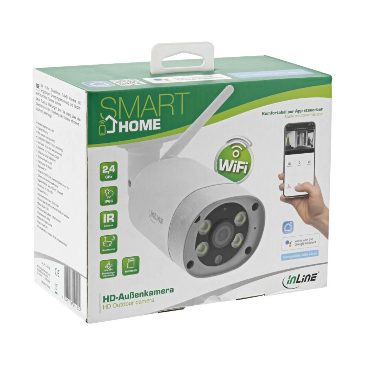 InLine SmartHome HD Kamera außen mit LED Licht, IP66