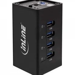 InLine USB 3.0 Aluminium Hub, 4 Port, schwarz, mit 2,5A Netzteil