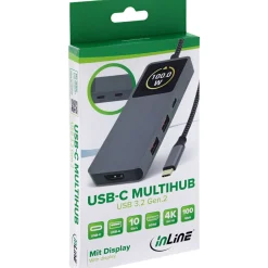 InLine USB 3.2 Gen.2 Hub, 3x USB-C, 2x USB-A, HDMI 4K, PD 100 W, Display, grau