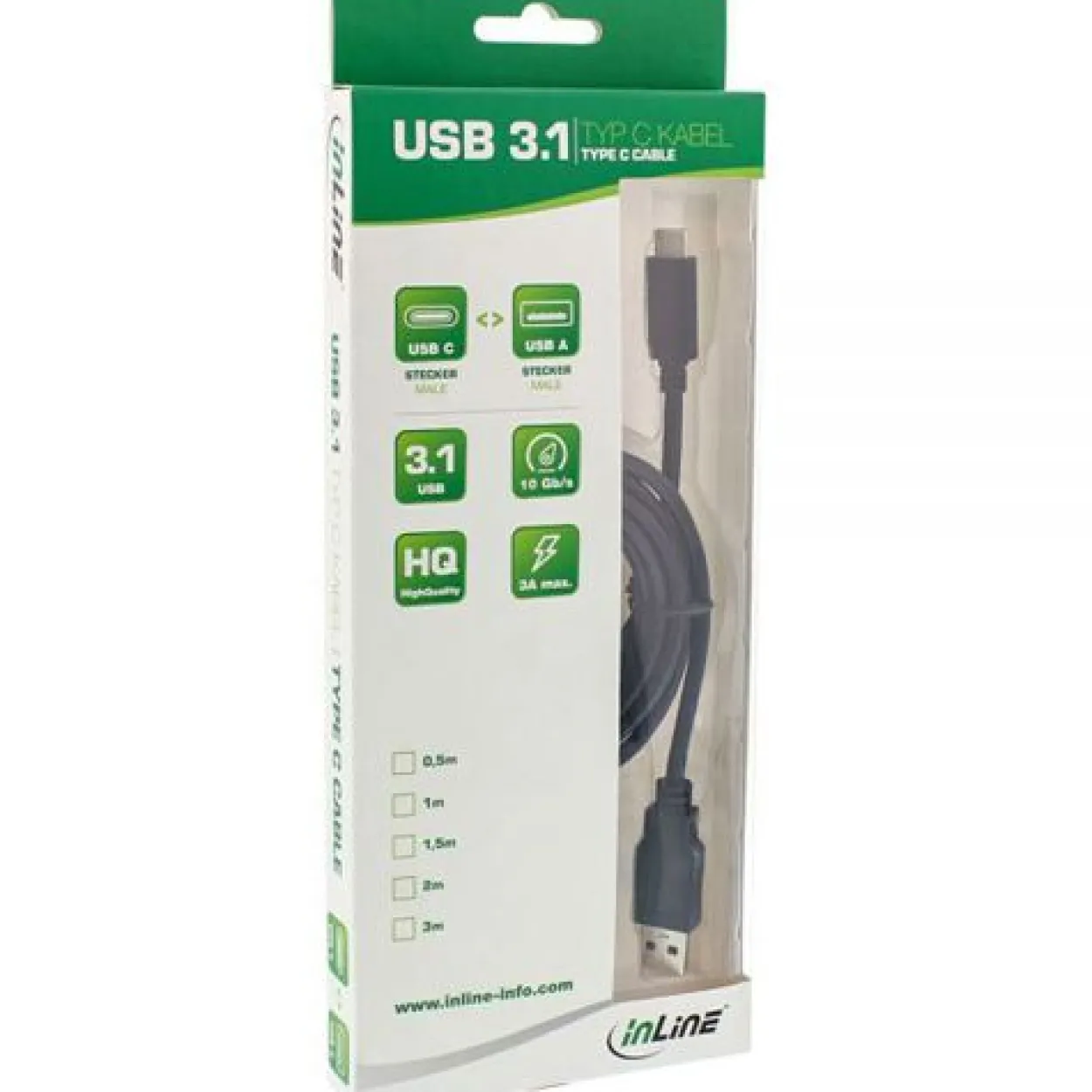 InLine USB 3.1 Kabel, Typ C Stecker an A Stecker, schwarz, 1m