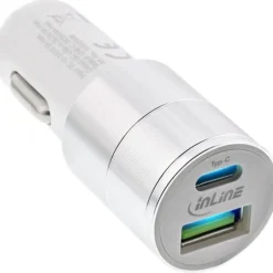 InLine USB KFZ Ladegerät Quick Charge 3.0 USB-A+USB-C, weiß
