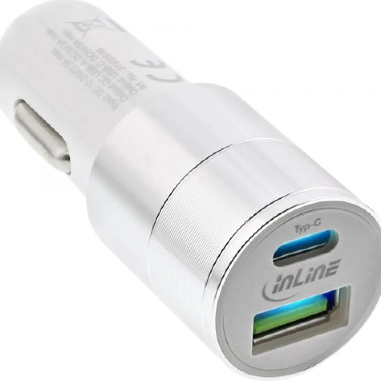 InLine USB KFZ Ladegerät Quick Charge 3.0 USB-A+USB-C, weiß