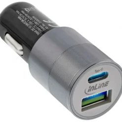 InLine USB KFZ Ladegerät Quick Charge 3.0, USB-A+USB-C, schwarz