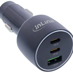 InLine USB KFZ Stromadapter Power Delivery, 2x USB-C + QC 3.0 USB-A, schwarz