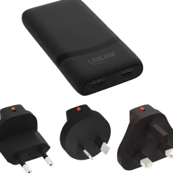 InLine USB Netzteil Ladegerät, Dual USB-C, PD, PPS, 65W, flach, schwarz