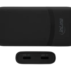 InLine USB Netzteil Ladegerät, Dual USB-C, PD, PPS, 65W, flach, schwarz
