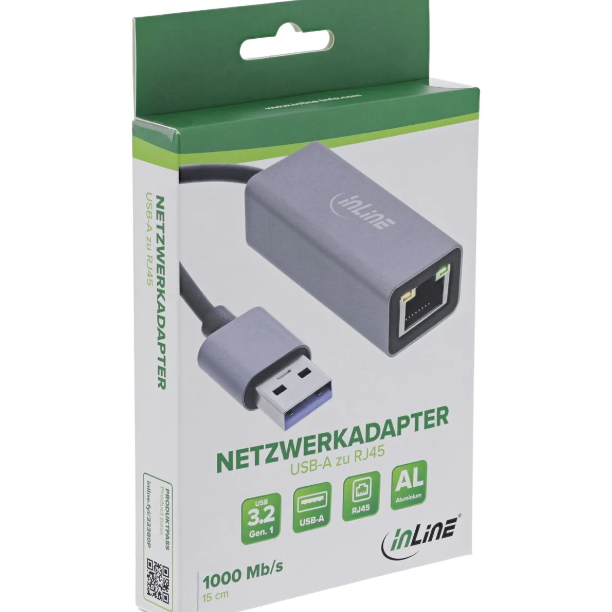 InLine USB 3.2 Netzwerkadapter Kabel, USB-A zu RJ45 Gigabit Netzwerk