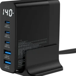 InLine USB PD Netzteil, GaN Ladegerät, 5-Port, USB-C + USB-A, 140W, mit Display