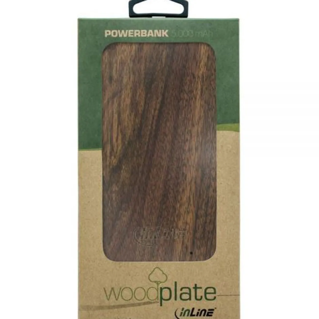 InLine woodplate USB Akku PowerBank 5.000mAh, mit LED Anzeige, Echtholz, Walnuss