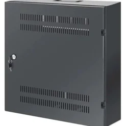 INTELLINET Flacher 48,3cm 19Zoll Wandverteiler mit Montageschienen 4 HE Horizontal und 2 HE Vertikal 170mm tief schwarz RAL7021