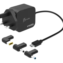 J5CREATE 67W GAN PD USB-C MINI CHARGER WITH 3 TYPES OF DC CONNECTOR - U