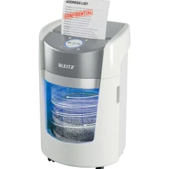 LEITZ IQ OptiMax Small Office 350 Aktenvernichter mit Partikelschnitt P-5, 2 x15 mm, bis 8 Blatt, weiß