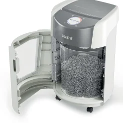 LEITZ IQ OptiMax Small Office 350 Aktenvernichter mit Partikelschnitt P-5, 2 x15 mm, bis 8 Blatt, weiß