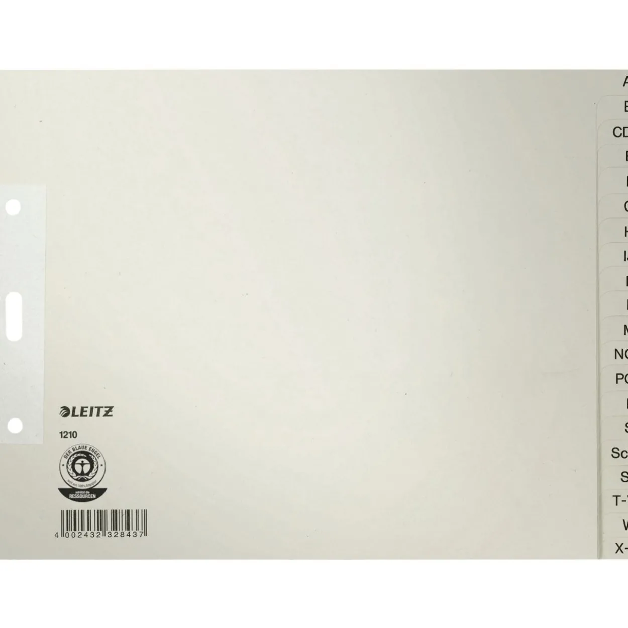 LEITZ Ordnerregister 1210 DIN A4+ Halbformat, Überbreite A-Z grau 20-teilig, 1 Satz