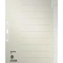 LEITZ Ordnerregister DIN A4+ Vollformat, Überbreite blanko grau 10-teilig, 1 Satz Papier