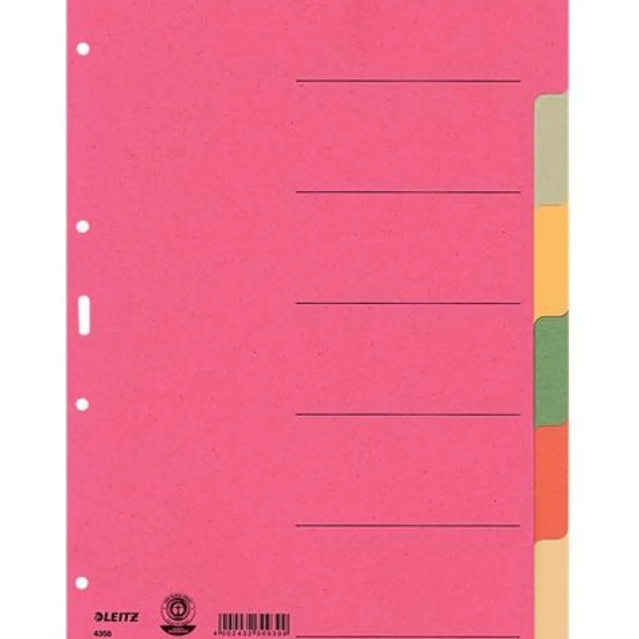 LEITZ Ordnerregister DIN A4 Vollformat blanko farbig 6-teilig, 1 Satz