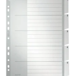 LEITZ Ordnerregister Vollformat, Überbreite 1-5 grau-weiß 5-teilig, 1 Satz