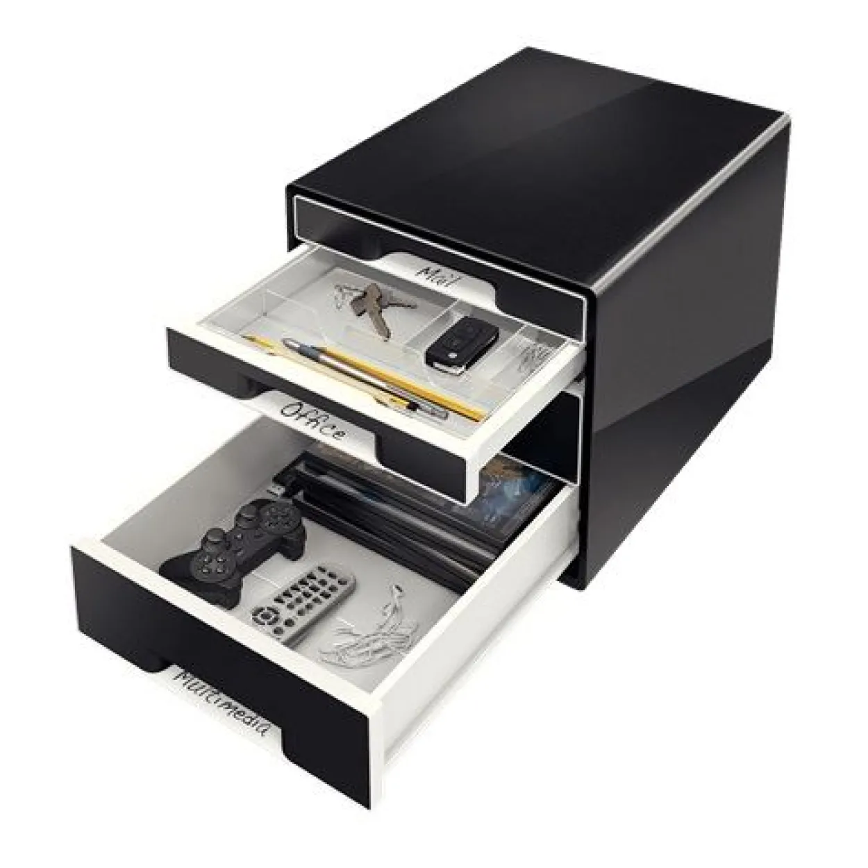 LEITZ Schubladenbox CUBE Duo Colour schwarz/grau 52521095, DIN A4 mit 4 Schubladen