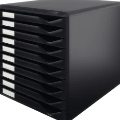 LEITZ Schubladenbox Formular-Set schwarz 52940095, DIN A4 mit 10 Schubladen