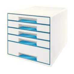 LEITZ Schubladenbox WOW Cube perlweiß/blau 52142036, DIN A4 mit 5 Schubladen