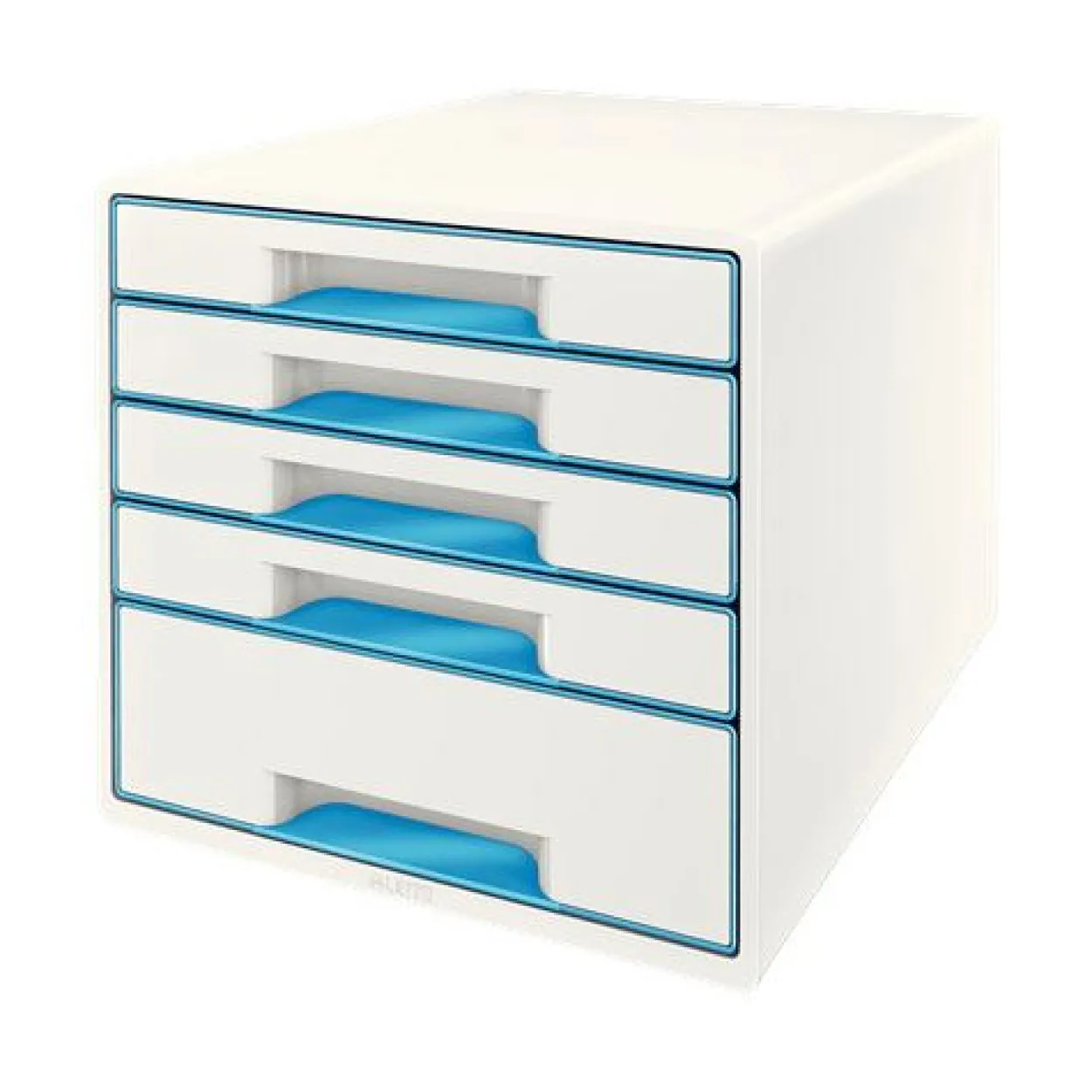 LEITZ Schubladenbox WOW Cube perlweiß/blau 52142036, DIN A4 mit 5 Schubladen