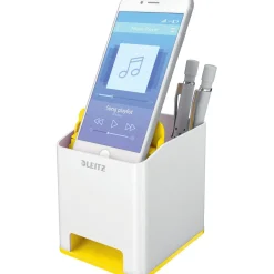 LEITZ Stiftehalter WOW Duo Colour perlweiß/gelb Polystyrol 2 Fächer 9,0 x 10,1 x 10,0 cm