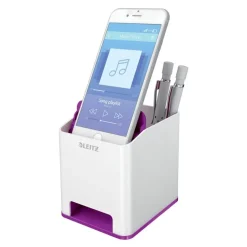 LEITZ Stiftehalter WOW Duo Colour perlweiß/violett Polystyrol 2 Fächer 9,0 x 10,1 x 10,0 cm