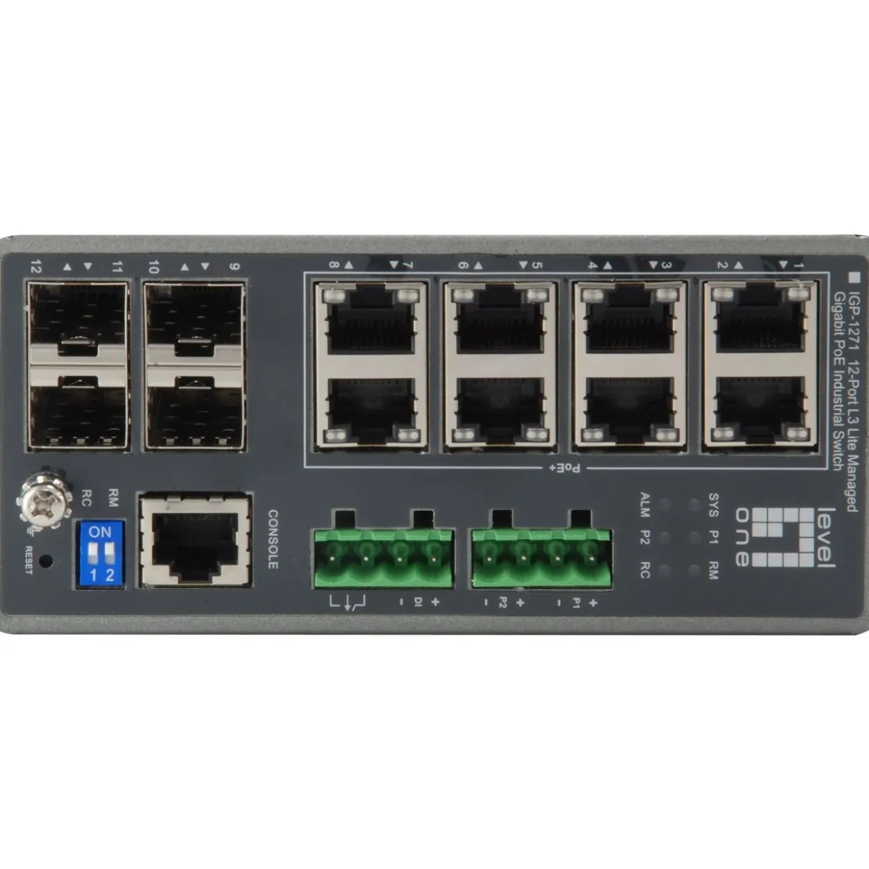 LevelOne Industrial Switch 12-Port L3 Lite Gigabit PoE 240W