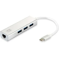 LevelOne USB-C 4-Port USB3.0(3x)+ Gbit(1x) LAN Port, silber