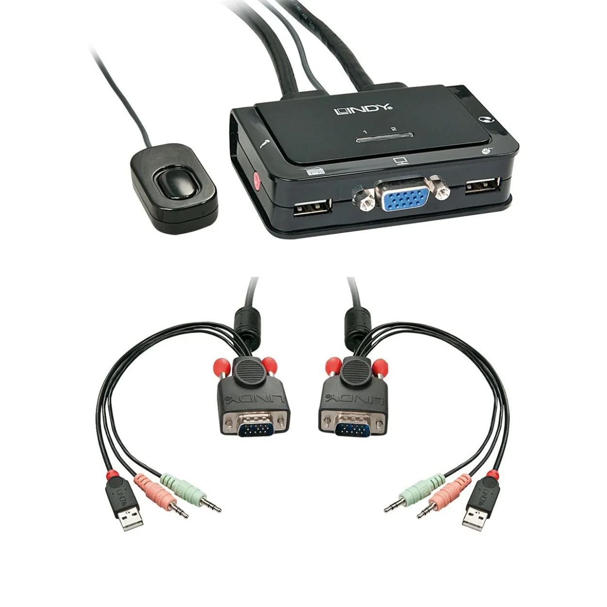 Lindy VGA KVM Switch Compact USB 2.0 Audio 2 Port