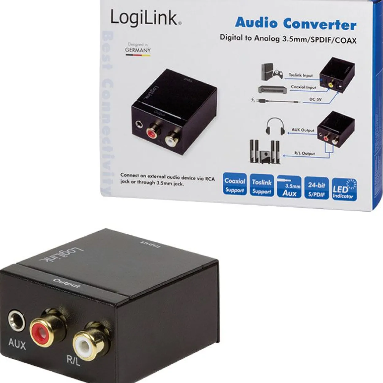 LogiLink Audio Konverter, Digital auf Analog, 3,5 mm/SPDIF/