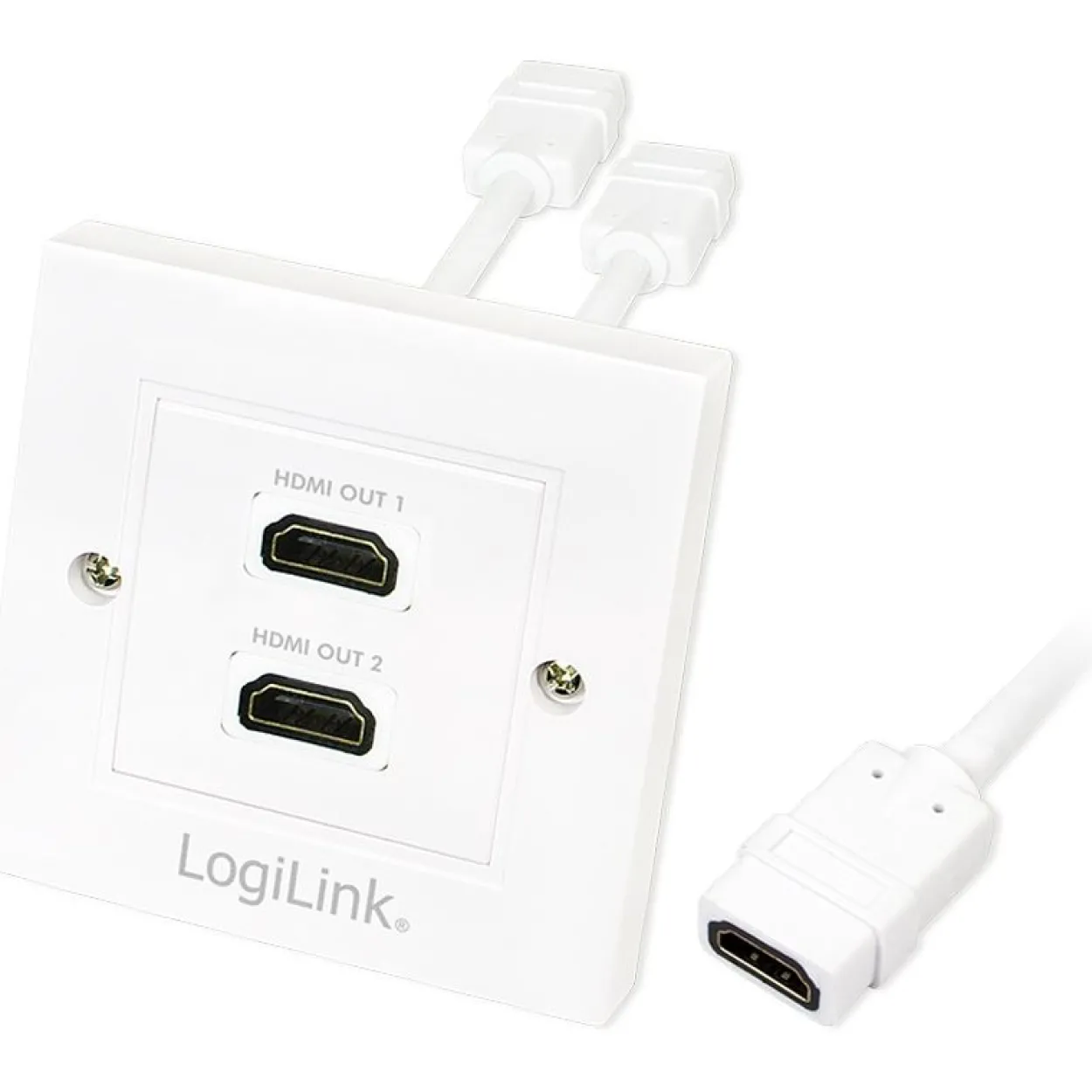 LogiLink HDMI1.4 Einbausteckdose High-Speed mit Ethernet 2x19pol HDMI Buchse auf 2x19pol HDMI Buchse Weiß geschirmt / vergoldet