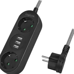 LogiLink Steckdosenleiste 2-fach,2xCEE 7/3+3xUSB-A,Textilkab
