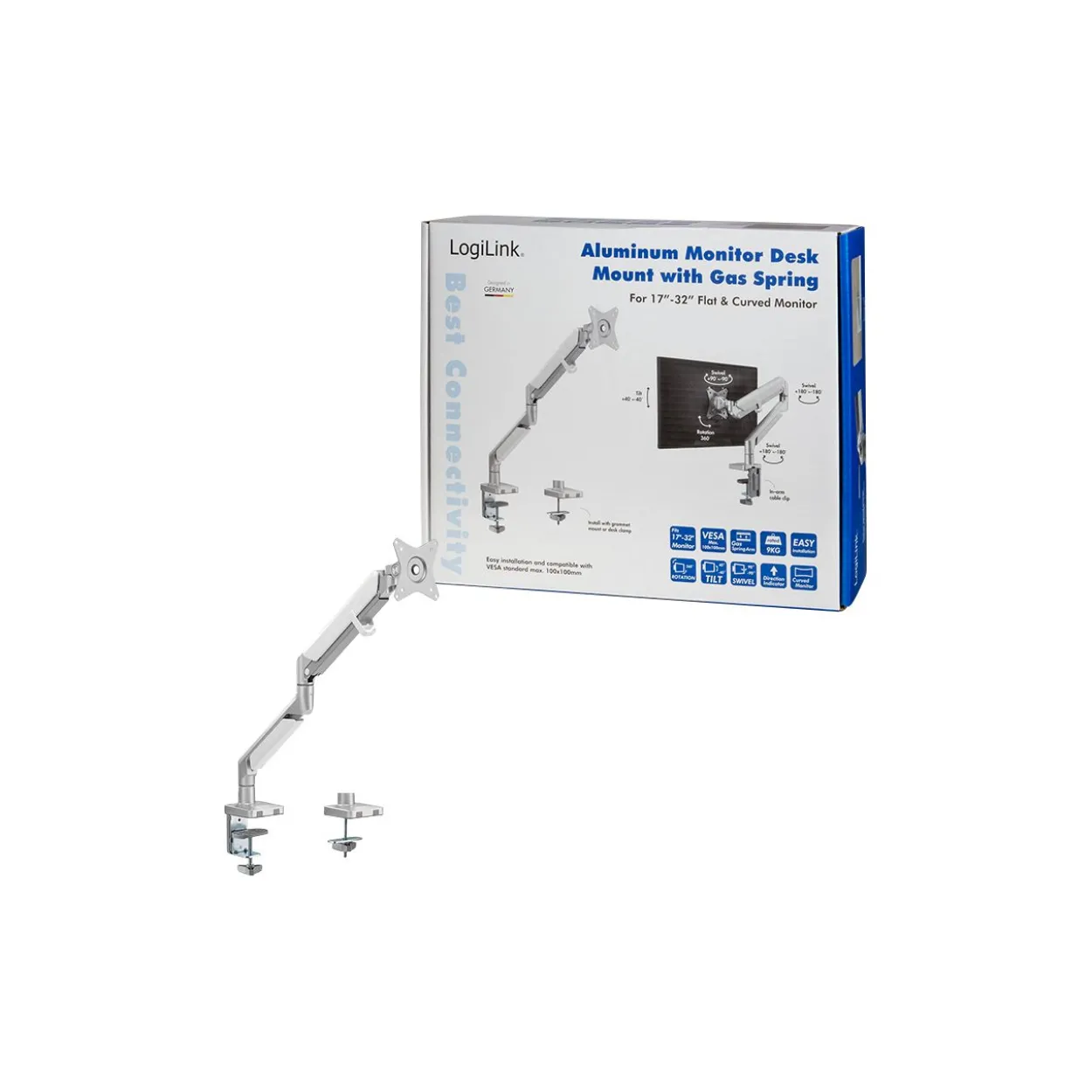 LogiLink TIS 17"-32" 1TFT 3Gelenke silb. Max. 9KG Gasdr.fed