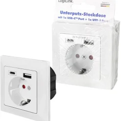 Logilink Unterputz-Steckdose, 1x CEE 7/3, 1x USB-A, 1x USB-C