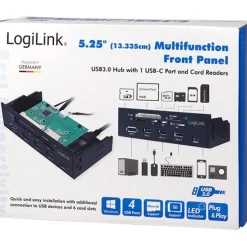 LogiLink USB HUB 3.0 mit 6-fach Kartenleser, schwarz
