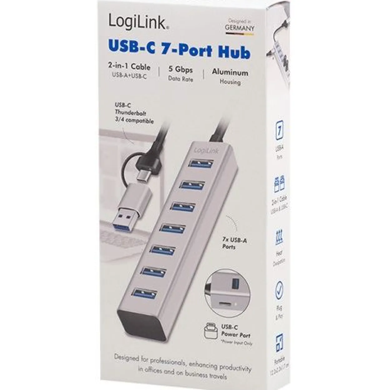 Logilink USB 3.0 HUB, 7-Ports, 7x USB-A, 5 Gbit/s, silber