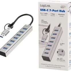 Logilink USB 3.0 HUB, 7-Ports, 7x USB-A, 5 Gbit/s, silber